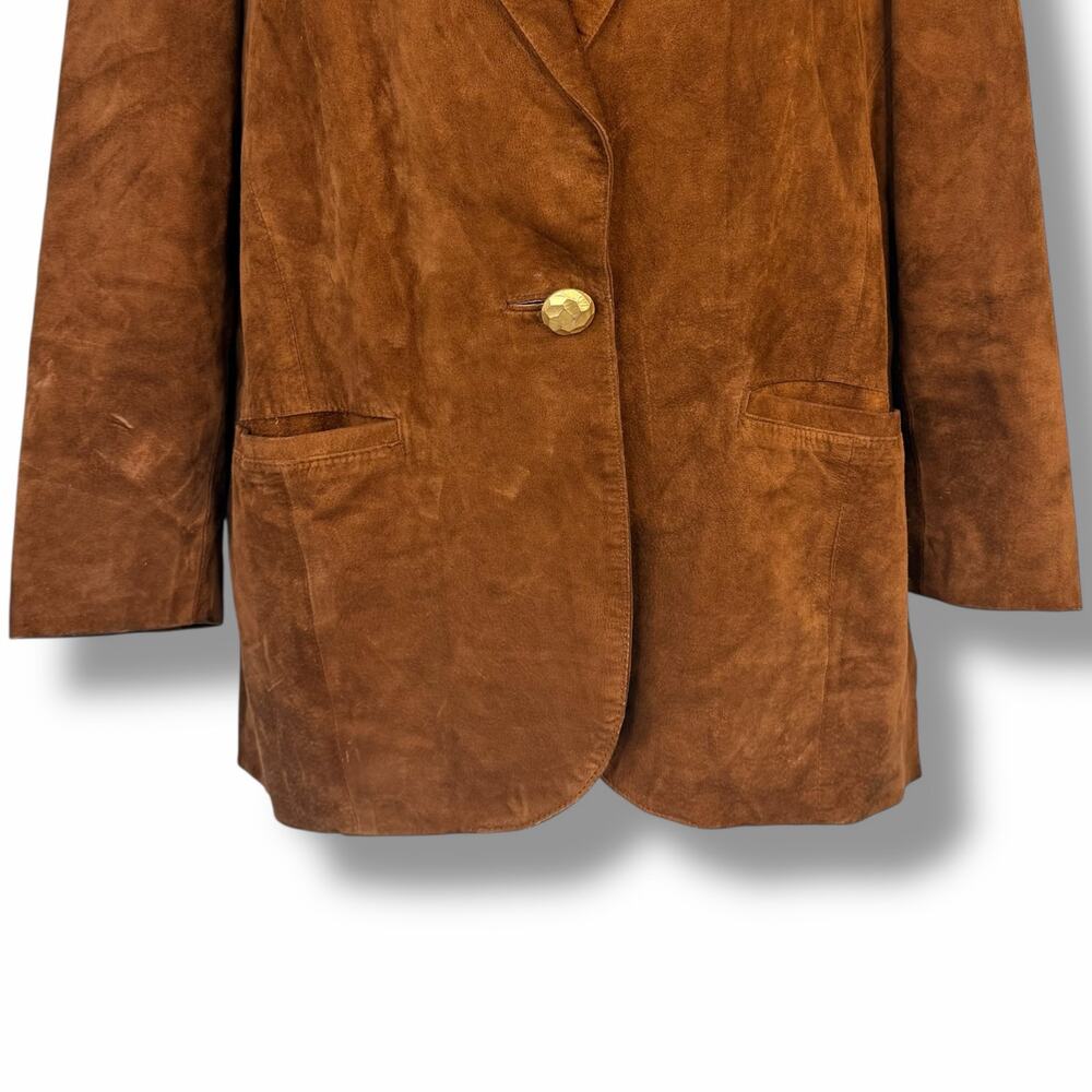 Lord & Taylor Petites Womens Brown Silky Pig Suede Blazer Jacket Lined Size 6 - Picture 3 of 11
